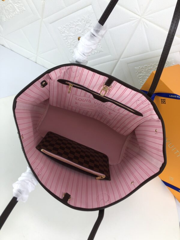 LOUIS VUITTON DAMIER EBENE NEVERFULL MM BROWN AND LIGHT PINK 32CM N41603 - Image 2