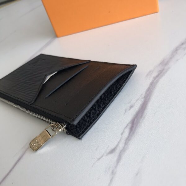LOUIS VUITTON COIN CARD HOLDER BLACK HORIZONTAL STRIPES LEATHER 14.5CM - Image 4