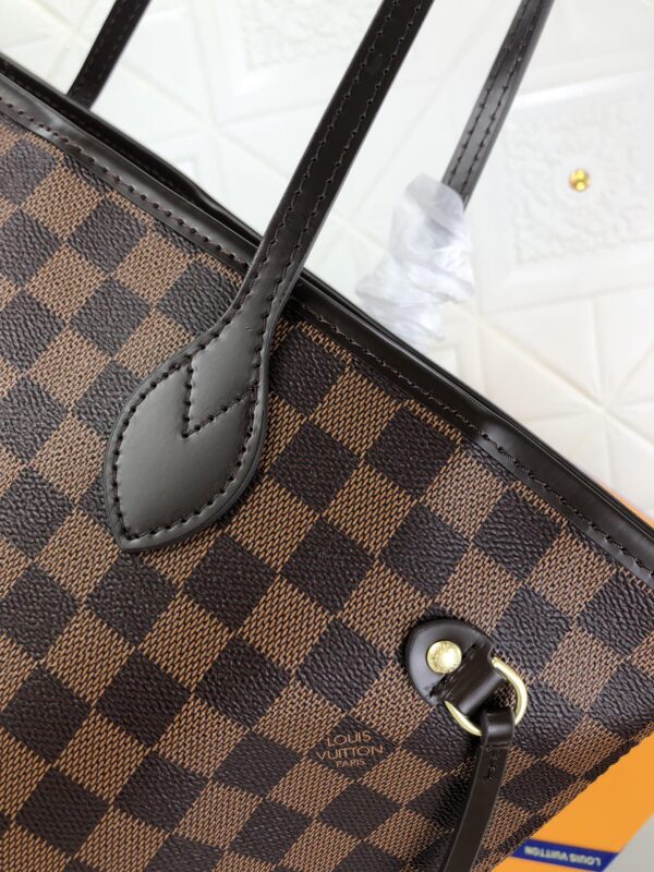 LOUIS VUITTON DAMIER EBENE NEVERFULL MM BROWN AND LIGHT PINK 32CM N41603 - Image 5