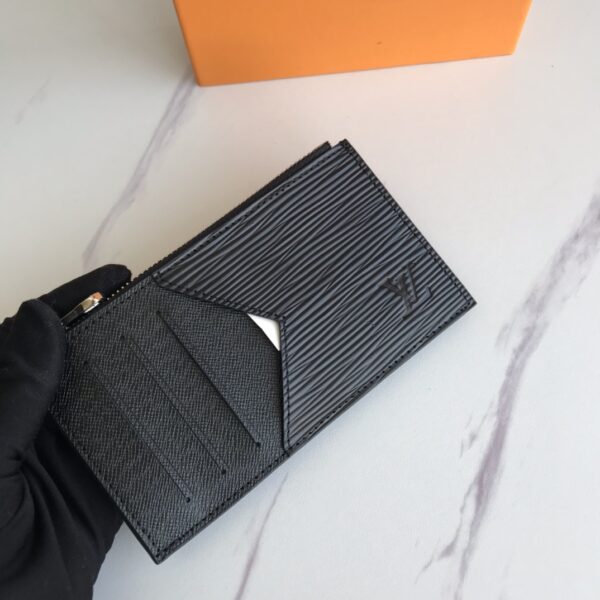 LOUIS VUITTON COIN CARD HOLDER BLACK HORIZONTAL STRIPES LEATHER 14.5CM - Image 6
