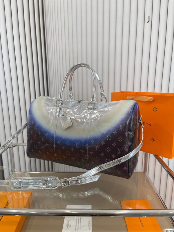 LOUIS VUITTON MONOGRAM KEEPALL BANDOULIÈRE BROWN AND SILVER 45CM - Image 8