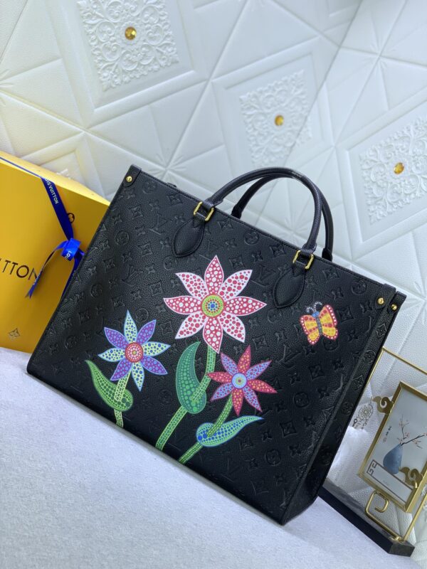 LOUIS VUITTON x YK ON THE GO MM WITH FLOWER MARQUETRY IN BLACK 41CM M46416 - Image 9