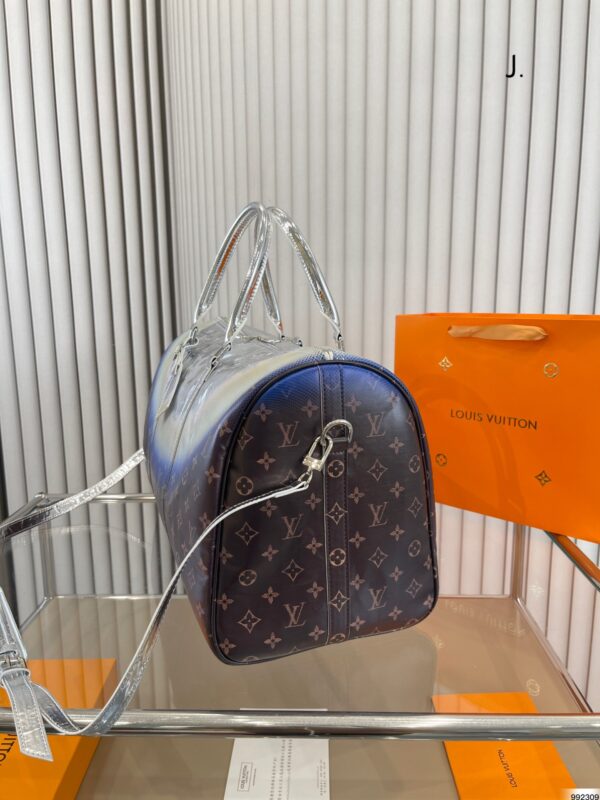 LOUIS VUITTON MONOGRAM KEEPALL BANDOULIÈRE BROWN AND SILVER 45CM - Image 9