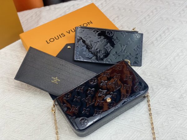 LOUIS VUITTON POCHETTE FÉLICE AMARANTE MONOGRAM VERNIS BLACK 21CM M61267 - Image 7