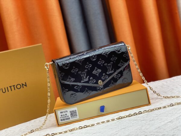 LOUIS VUITTON POCHETTE FÉLICE AMARANTE MONOGRAM VERNIS BLACK 21CM M61267 - Image 2