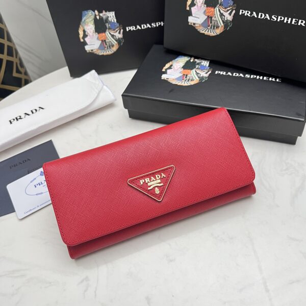 PRADA SAFFIANO LUX LEATHER FLAP CONTINENTAL RED WALLET 19CM - Image 10