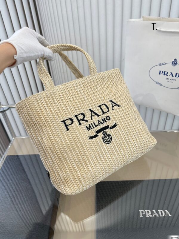 PRADA RAFFIA TOTE BAG NATURAL COLOR 24CM 1BG392 2A2T F0018 V OOL - Image 2