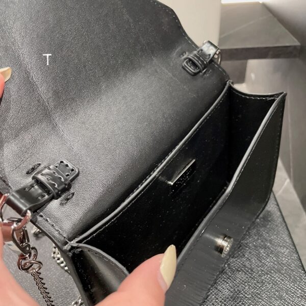PRADA BRUSH LEATHER TRIANGLE LOGO CHAIN CLUTCH BAG BLACK 17CM 1BH189 ZO6 F0PG7 V 5KO - Image 4