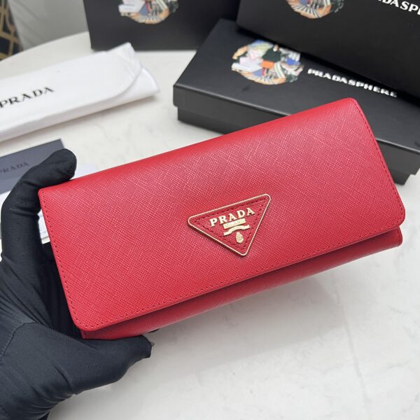 PRADA SAFFIANO LUX LEATHER FLAP CONTINENTAL RED WALLET 19CM - Image 8