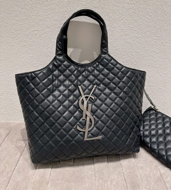 SAINT LAURENT ICARE SHOPPING BAG IN QUILTED BLACK SILVER 40CM - Image 6