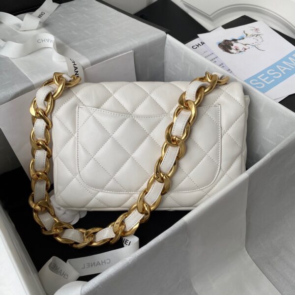 CHANEL LARGE FLAP BAG WHITE 27CM AS3215 - Image 8