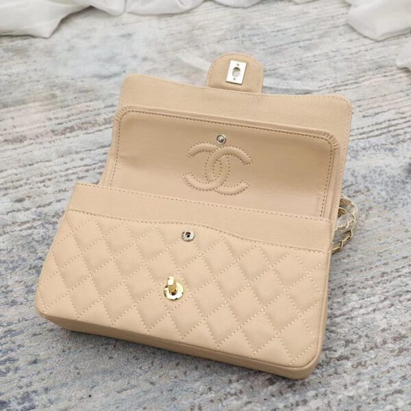 CHANEL CLASSIC GRAIN GOLD HARDWARE HANDBAG BEIGE 25CM A01112 - Image 8