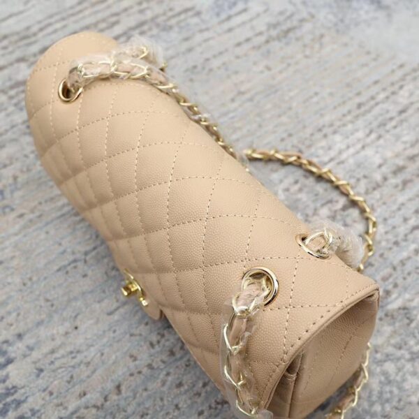 CHANEL CLASSIC GRAIN GOLD HARDWARE HANDBAG BEIGE 25CM A01112 - Image 5