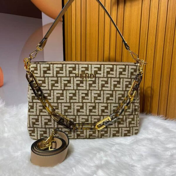 FENDI OLOCK ZIP DOVE BROWNTAPESTRY FABRIC BAG 8BR805ALFVF1IQU - Image 2