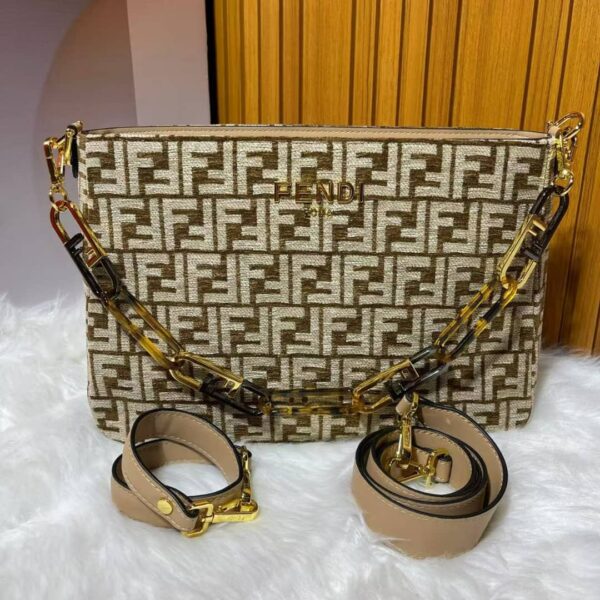 FENDI OLOCK ZIP DOVE BROWNTAPESTRY FABRIC BAG 8BR805ALFVF1IQU - Image 3