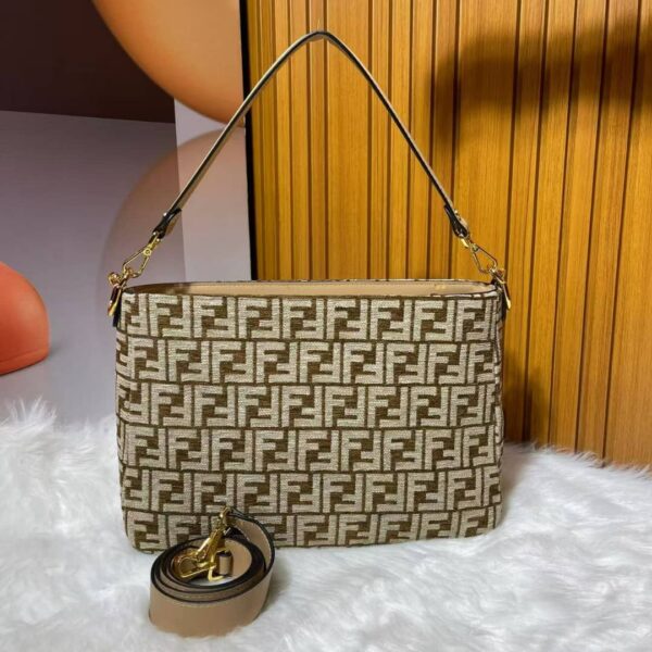 FENDI OLOCK ZIP DOVE BROWNTAPESTRY FABRIC BAG 8BR805ALFVF1IQU - Image 5