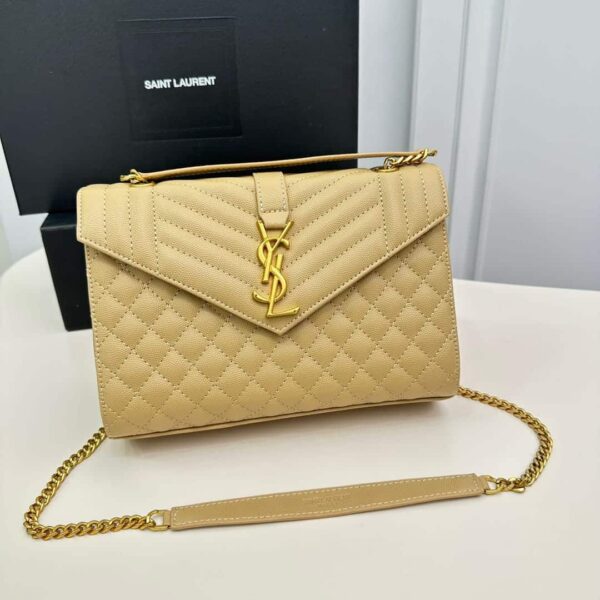 SAINT LAURENT ENVELOPE MEDIUM CHAIN BAG IN MIX MATELASSÉ GRAIN DE POUDRE EMBOSSED BEIGE 24CM 600185BOW912721 - Image 2