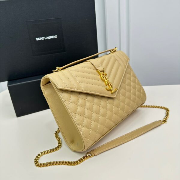 SAINT LAURENT ENVELOPE MEDIUM CHAIN BAG IN MIX MATELASSÉ GRAIN DE POUDRE EMBOSSED BEIGE 24CM 600185BOW912721 - Image 3