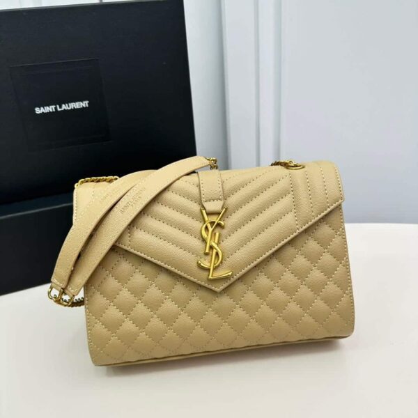 SAINT LAURENT ENVELOPE MEDIUM CHAIN BAG IN MIX MATELASSÉ GRAIN DE POUDRE EMBOSSED BEIGE 24CM 600185BOW912721 - Image 7