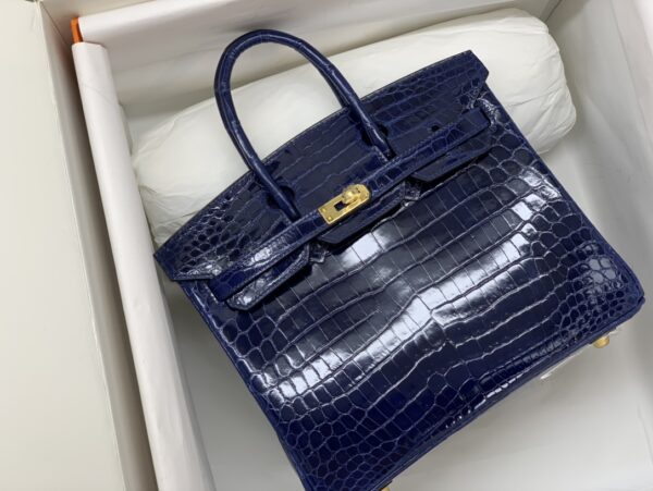 HERMES BIRKIN 30 CROCODILE GOLD-TONED HARDWARE DARK BLUE - Image 7