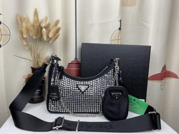PRADA RE-EDITION 2005 SATIN BAG WITH CRYSTALS 1BH2042AWLF0T7OVV9L - Image 5