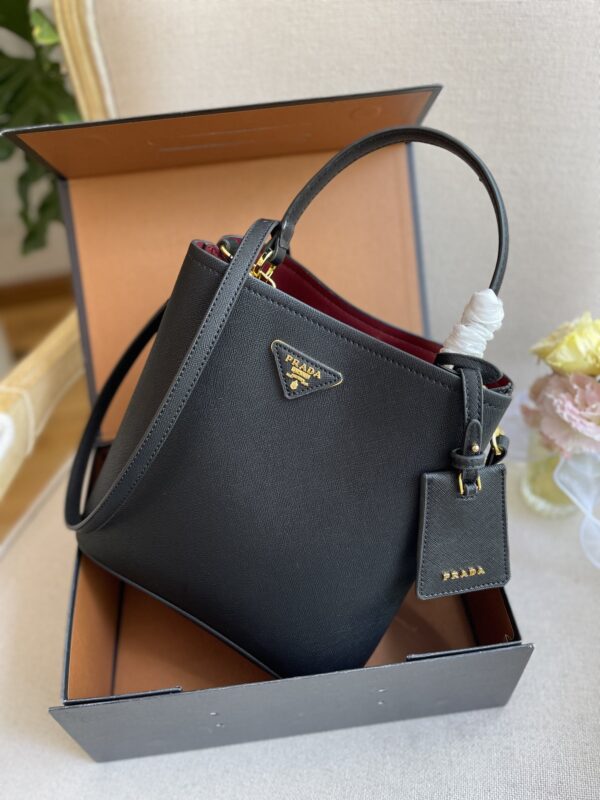 PRADA MEDIUM SAFFIANO LEATHER PANIER BAG BLACK 1BA2122ERXF0LJ4VOOO - Image 7