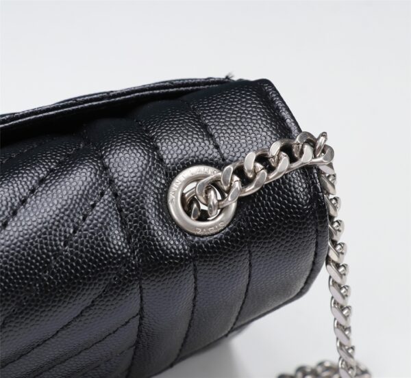 SAINT LAURENT ENVELOPE SMALL BAG IN MIX MATELASSÉ GRAIN DE POUDRE EMBOSSED BLACK SILVER 600195BOW921000 - Image 8
