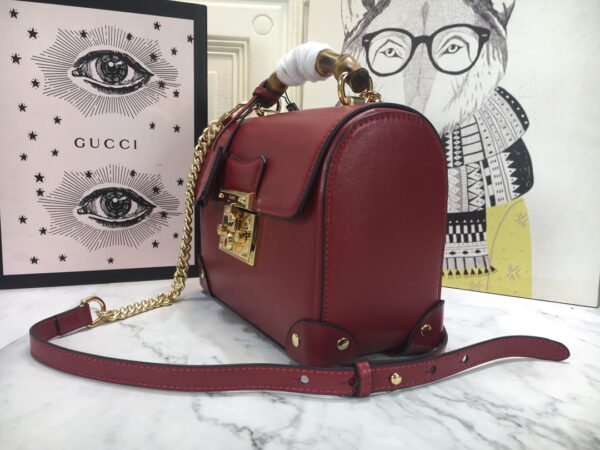 GUCCI WOMEN'S RED PADLOCK SMALL BAMBOO SHOULDER BAG 24CM - Image 5