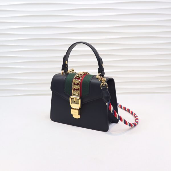 GUCCI LADIES SYLVIE LEATHER MINI BAG IN BLACK 20CM 470270 D4ZAG 8015 - Image 6