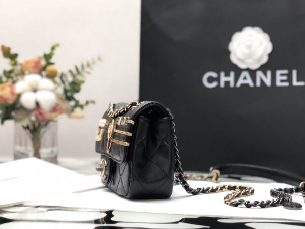CHANEL MINI FLAP GLASS PEARLS STRASS BAG 19CM BLACK AS2978 - Image 8