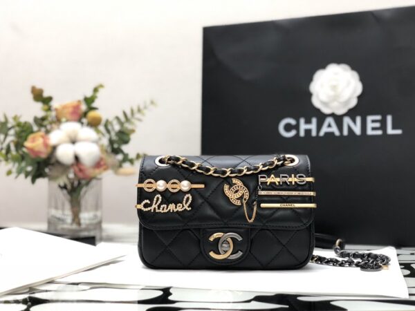 CHANEL MINI FLAP GLASS PEARLS STRASS BAG 19CM BLACK AS2978 - Image 2