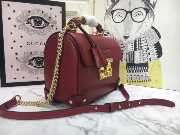 GUCCI WOMEN'S RED PADLOCK SMALL BAMBOO SHOULDER BAG 24CM - Image 4