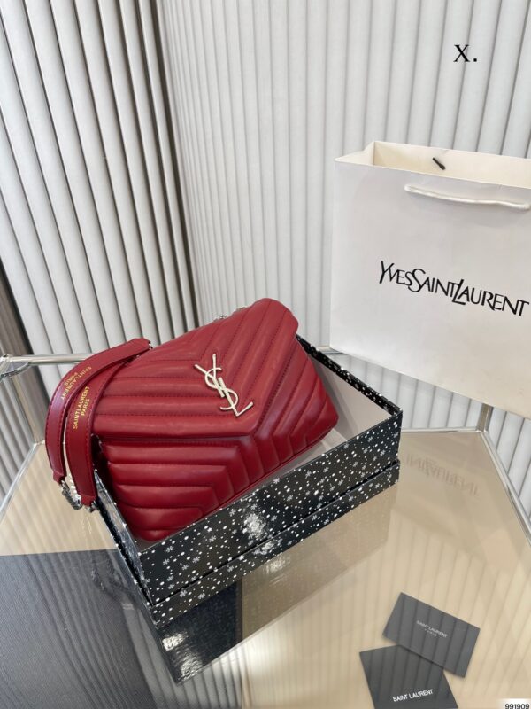 SAINT LAURENT LOULOU SMALL CHAIN BAG IN QUILTED "Y" LEATHER WINE RED - Image 9