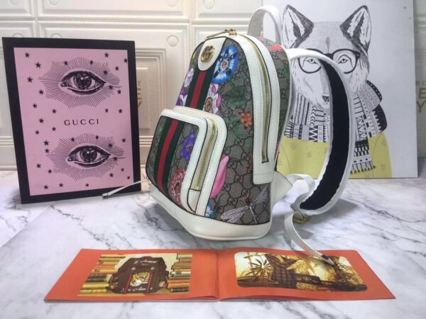 GUCCI WOMEN'S FLORA PRINT MONOGRAM BACKPACK WHITE 29CM - Image 6