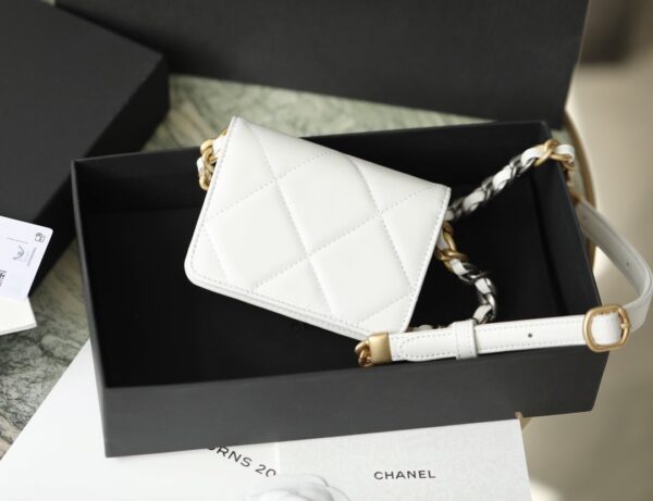 CHANEL 19 FLAP COIN PURSE WITH CHAIN WHITE 12CM - Image 5