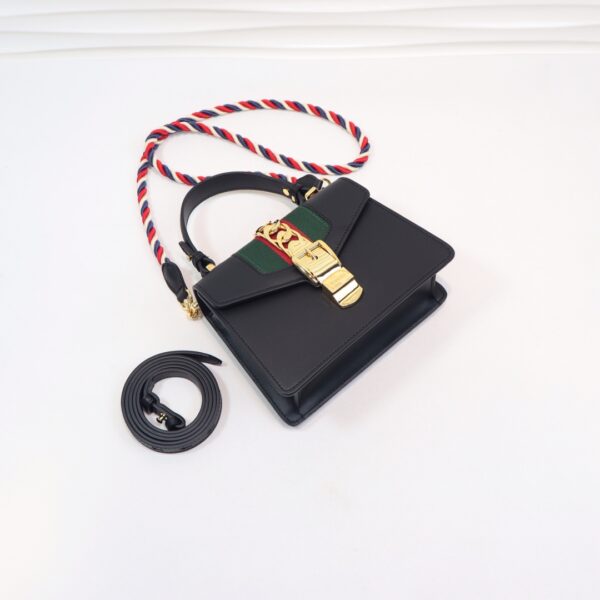 GUCCI LADIES SYLVIE LEATHER MINI BAG IN BLACK 20CM 470270 D4ZAG 8015 - Image 5
