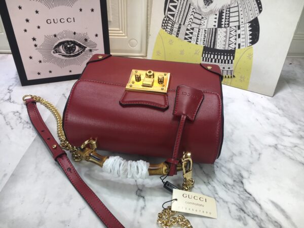 GUCCI WOMEN'S RED PADLOCK SMALL BAMBOO SHOULDER BAG 24CM - Image 2