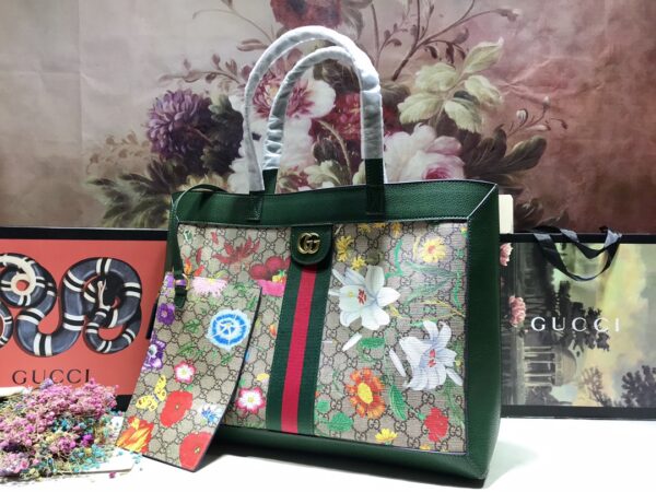 GUCCI OPHIDIA GG FLORA MEDIUM TOTE GREEN 44CM - Image 2