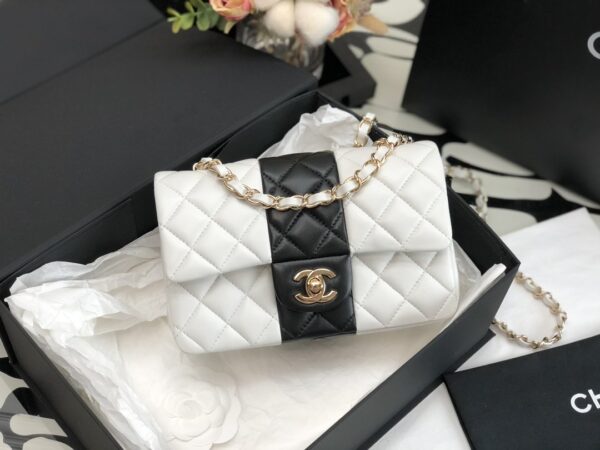 CHANEL TIMELESS CLASSIC FLAP BAG WHITE AND BLACK 20CM - Image 8
