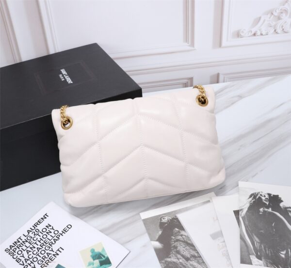 SAINT LAURENT PUFFER SMALL CHAIN BAG IN QUILTED WHITE GOLD 29CM 5774761EL079207 - Image 8