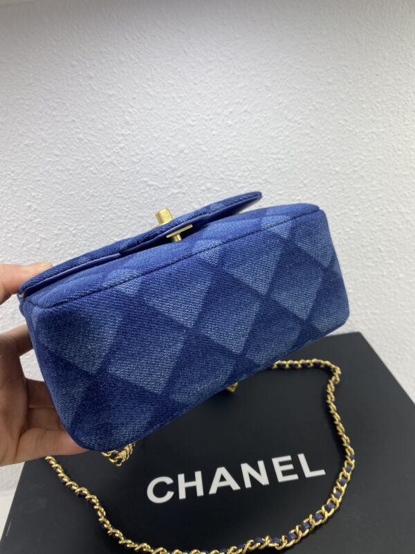 CHANEL TOP HANDLE MINI FLAP WITH CHAIN PRINTED DENIM DARK BLUE - Image 7