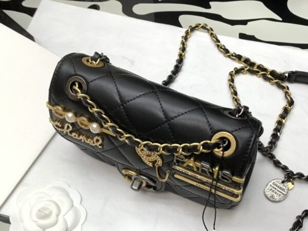 CHANEL MINI FLAP GLASS PEARLS STRASS BAG 19CM BLACK AS2978 - Image 3