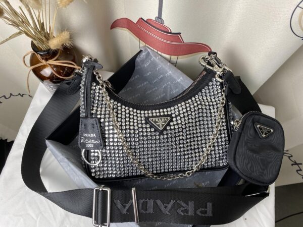 PRADA RE-EDITION 2005 SATIN BAG WITH CRYSTALS 1BH2042AWLF0T7OVV9L - Image 7