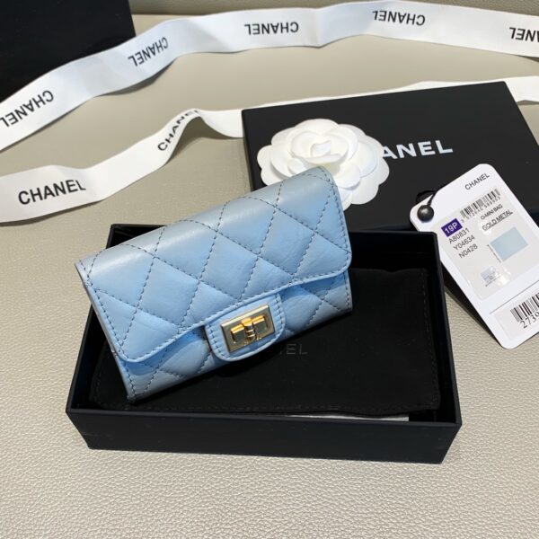 CHANEL 2.55 FLAP CARD HOLDER LIGHT BLUE WALLET - Image 8