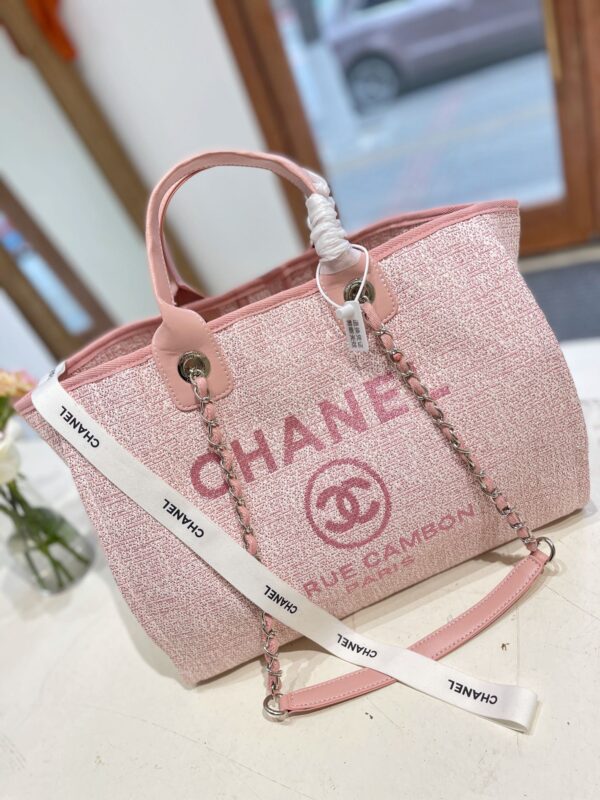 CHANEL DEAUVILLE SHOPPING TOTE BAG PINK 37CM - Image 2