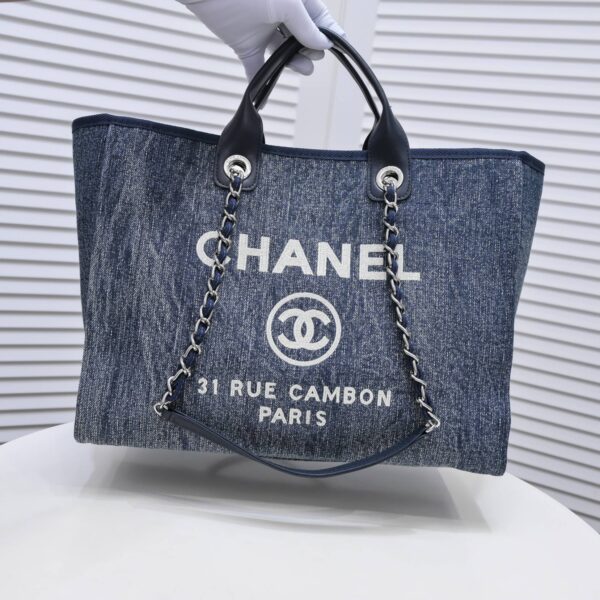CHANEL MEDIUM DEAUVILLE BLUE CANVAS TOTE 38CM - Image 5