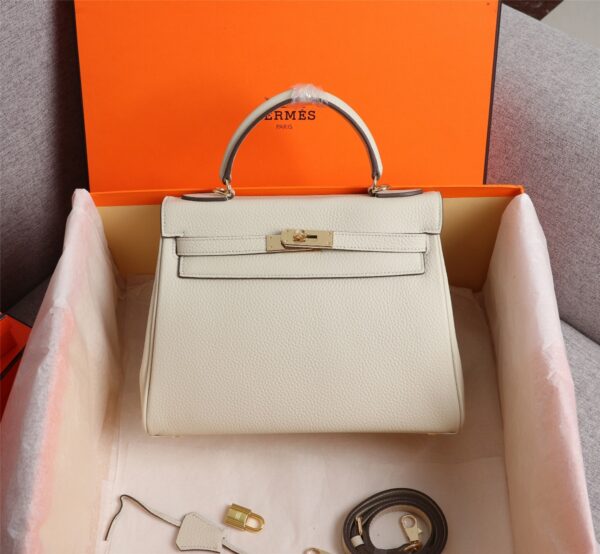 HERMES KELLY WHITE SELLIER ROUGE EPSOM GOLD HARDWARE 25CM - Image 7