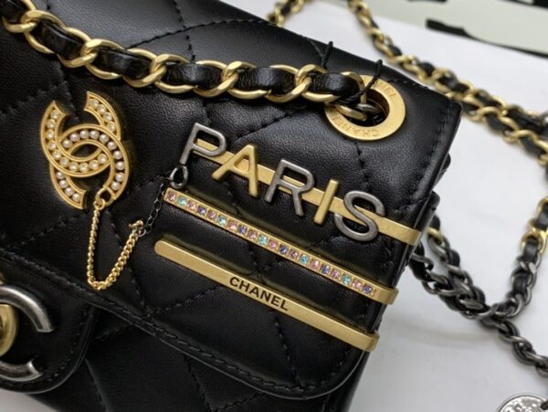 CHANEL MINI FLAP GLASS PEARLS STRASS BAG 19CM BLACK AS2978 - Image 5