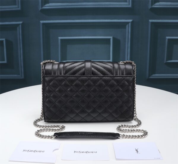 SAINT LAURENT ENVELOPE SMALL BAG IN MIX MATELASSÉ GRAIN DE POUDRE EMBOSSED BLACK SILVER 600195BOW921000 - Image 4