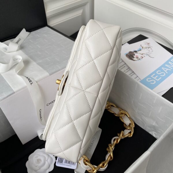 CHANEL LARGE FLAP BAG WHITE 27CM AS3215 - Image 7